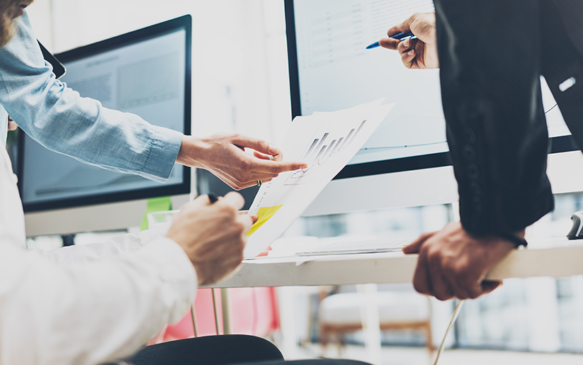 Team analyzing data information