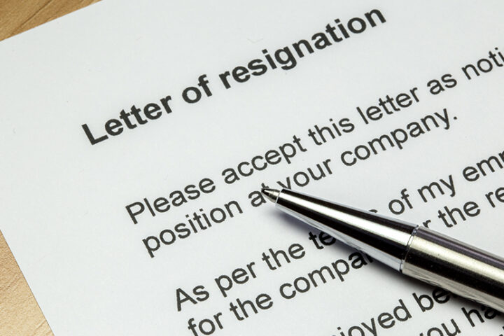 Pen on top of "Letter of Resgination" paper