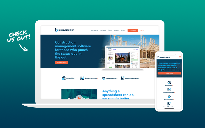 new buildertrend dot com screen shot on desktop and mobile