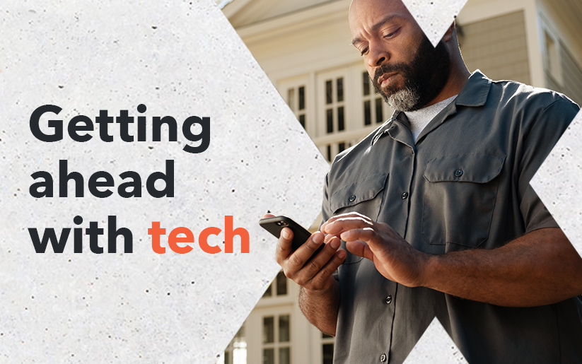 "Getting ahead with tech" and person looking at a mobile device