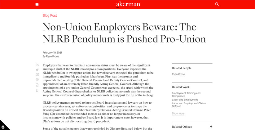 NLRB pendulum pushing pro-union