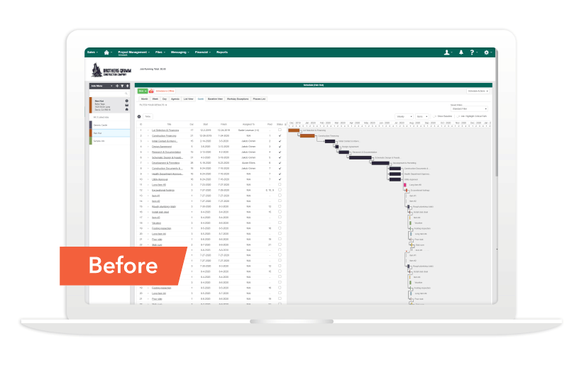 Gantt Schedule view of redesign