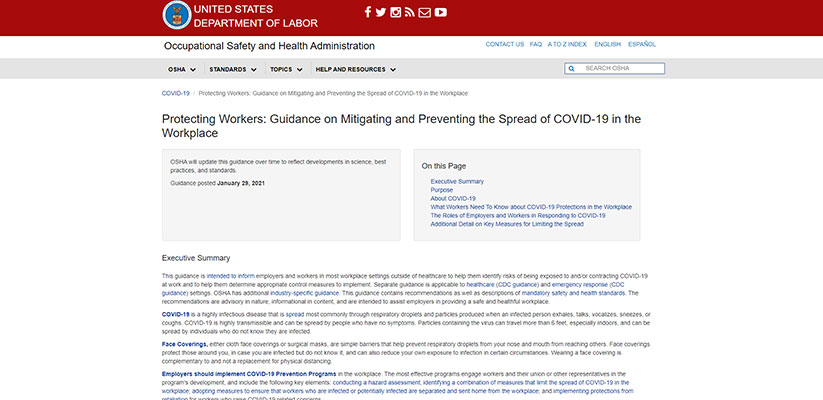 OSHA article screenshot