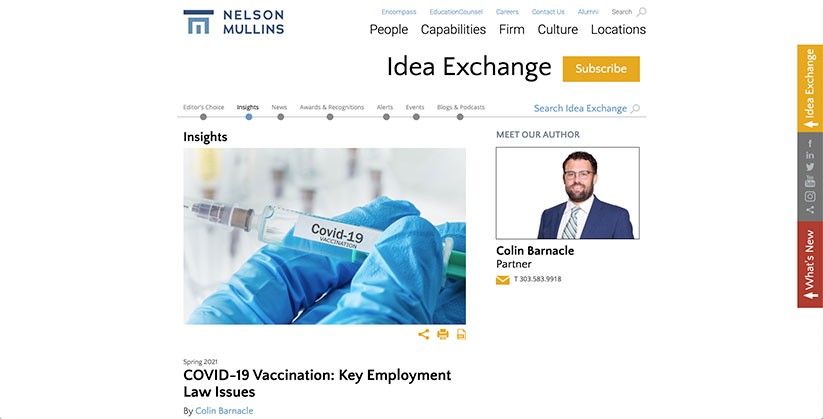 Nelson Mullins news on COVID-19 Vaccination