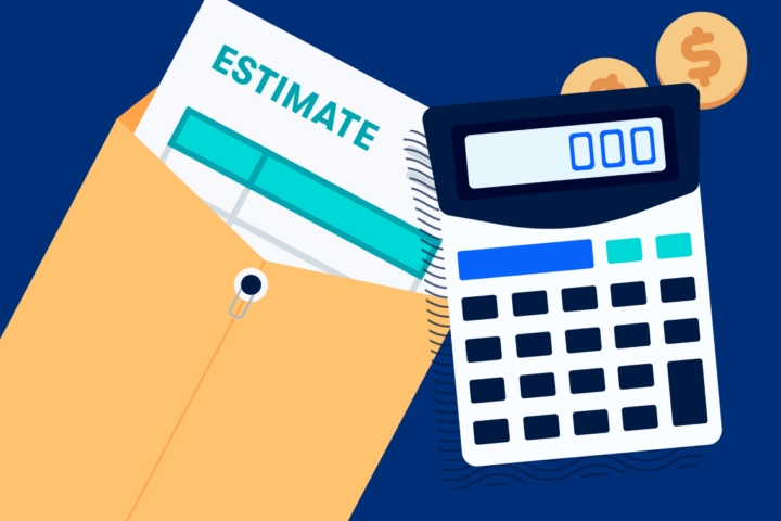 Graphic of a construction estimate next to a calculator.