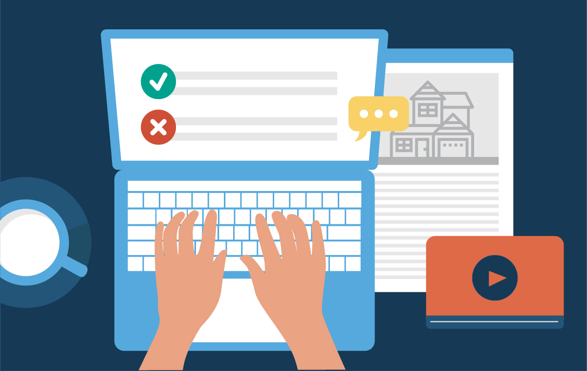 Graphic showing the benefits of guest blogging for construction teams with a writer typing on a laptop.