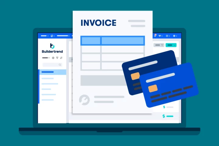 Graphic of Buildertrend software site and credit cards to represent that Buildertrend now allows for credit card payments.