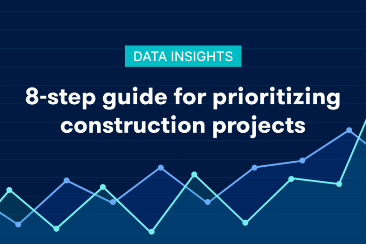 Overlapping line graphs with text that reads "8-step guide for prioritizing construction projects"