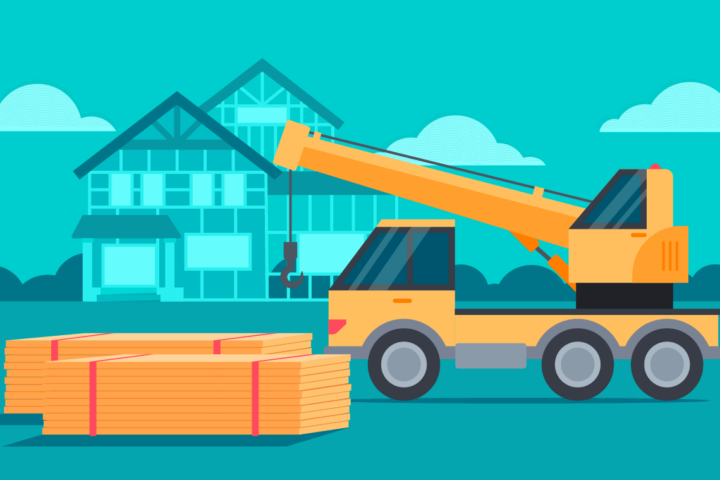 Graphic of a construction truck moving lumber.