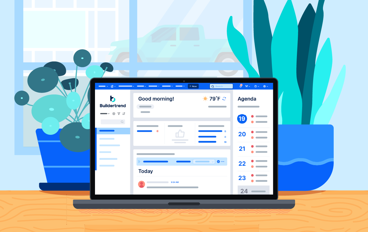 Laptop graphic with Buildertrend's construction platform shown on it
