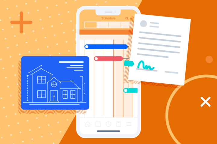 Cell phone illustrating preconstruction project planning with construction software scheduling tool.