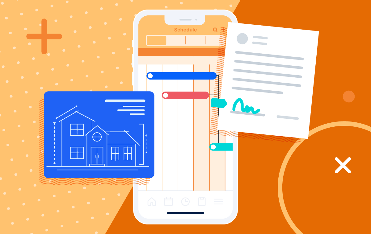 Cell phone illustrating preconstruction project planning with construction software scheduling tool.