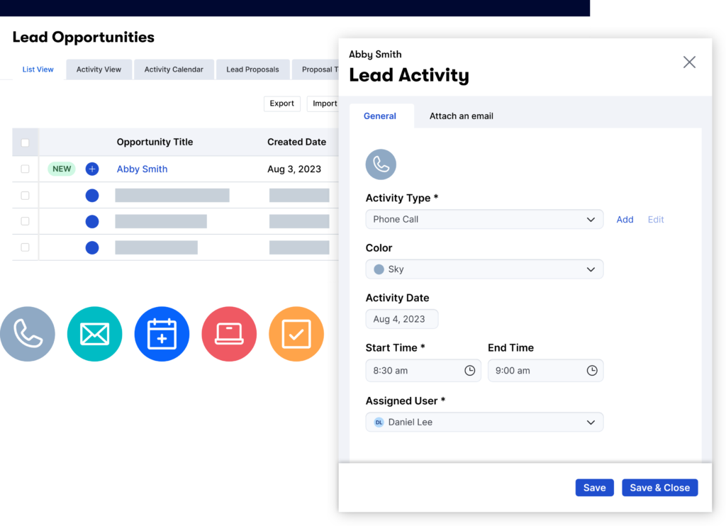 Lead opportunities and lead activity product UI