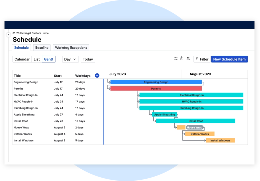 Buildertrend vs. Buildbook 7 Buildertrend schedule UI