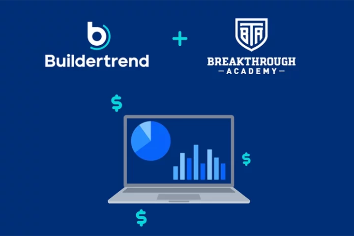 Buildertrend and Breakthrough Academy logos with an illustrated laptop computer graphic