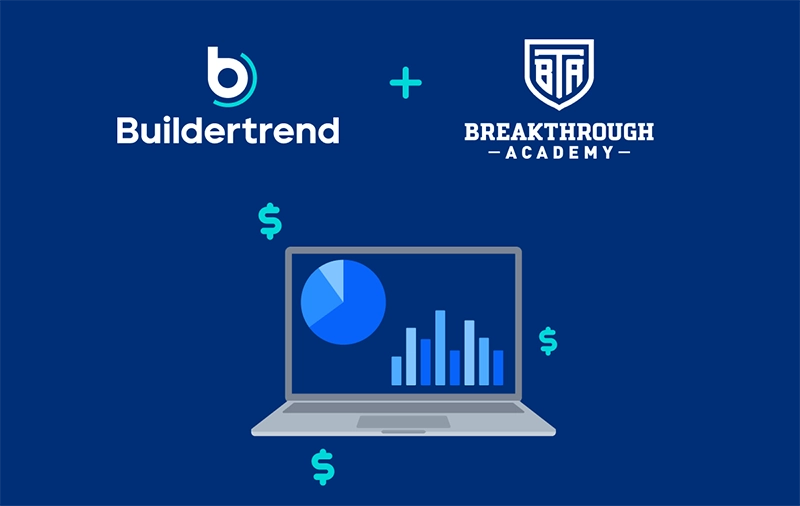 Buildertrend and Breakthrough Academy logos with an illustrated laptop computer graphic