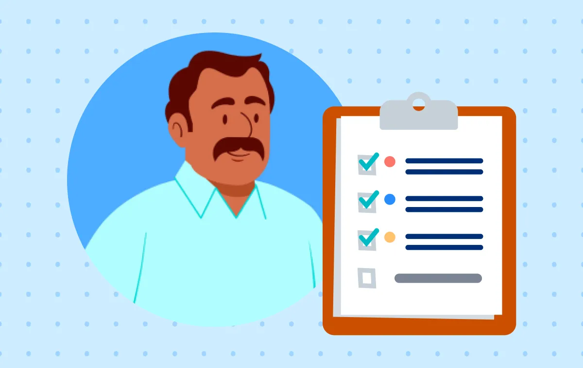 An illustrated image of a man and a checklist on a clipboard