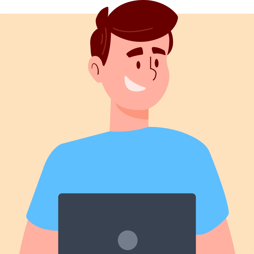 animated graphic of man using laptop