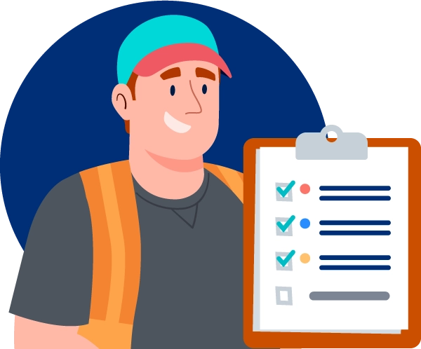 male construction worker with checklist clipboard graphic