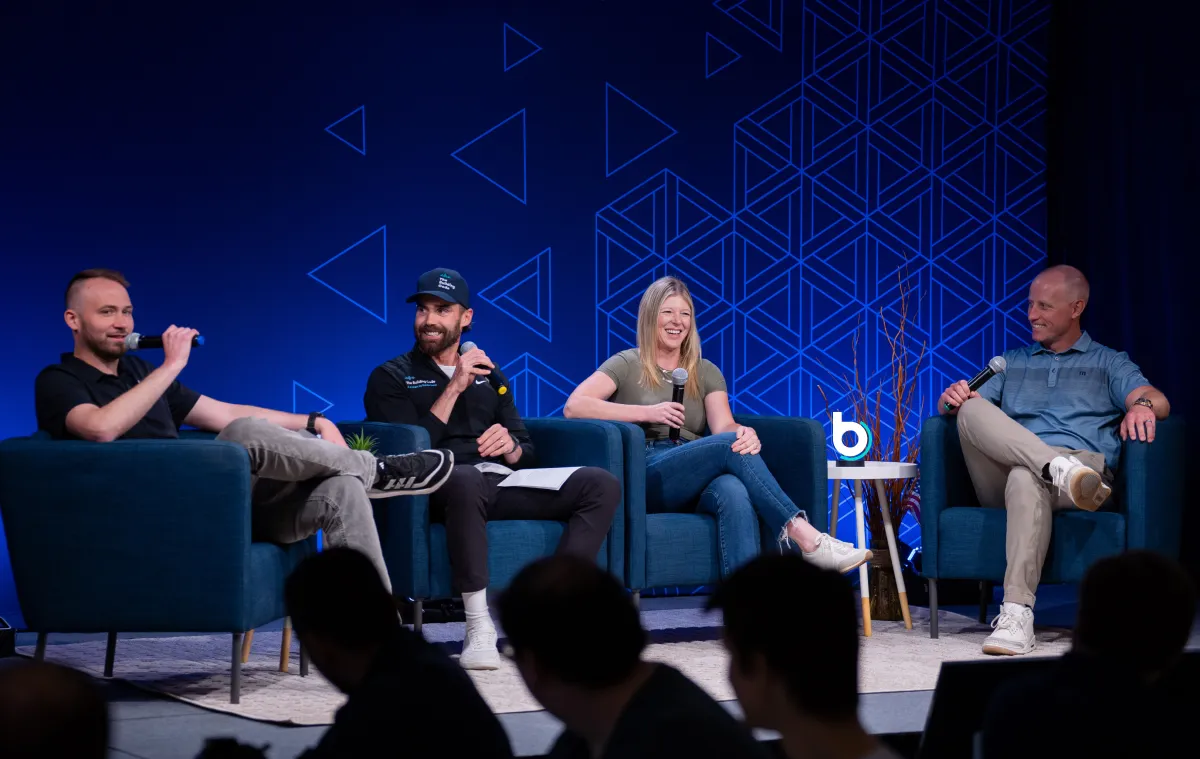 Steve and Heather Tankersley on stage with Zach and Charley recording a live podcast episode