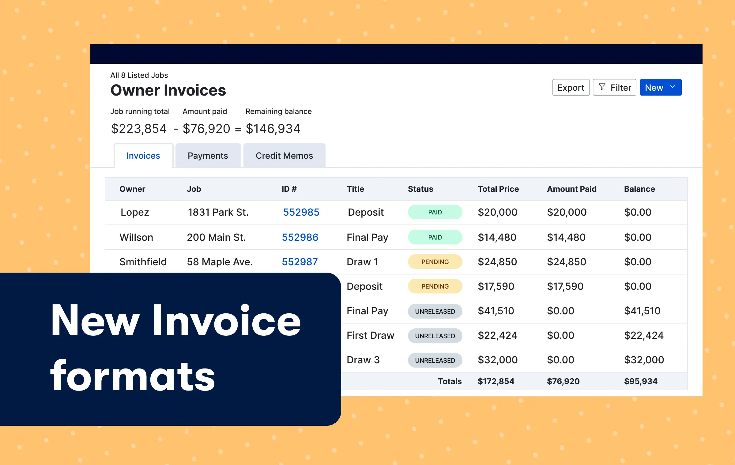 New invoice formats product UI