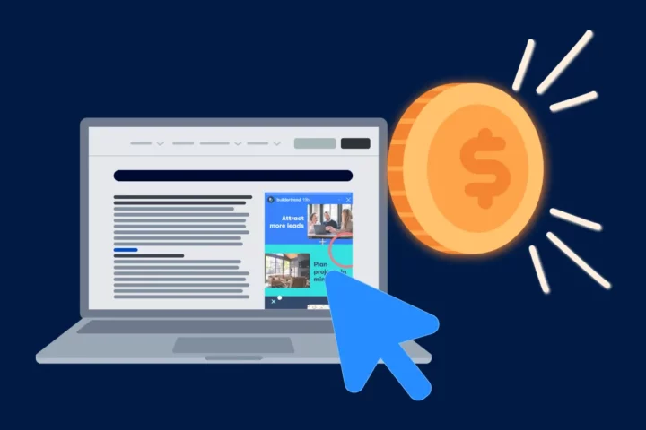 An illustration of a laptop computer with a coin and computer arrow