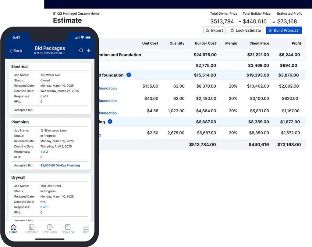 Estimates and bid product and mobile UI
