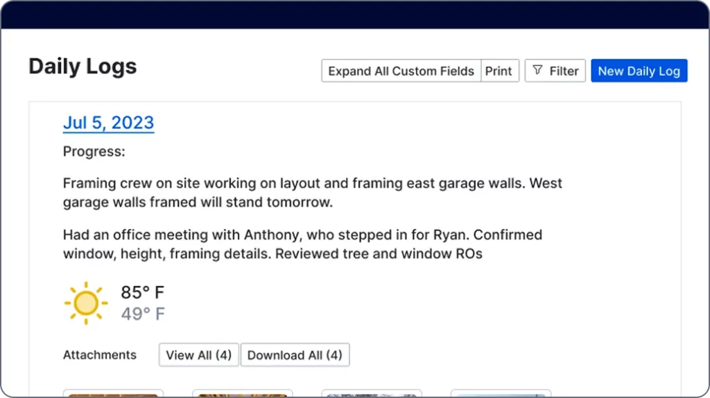Product UI daily logs full