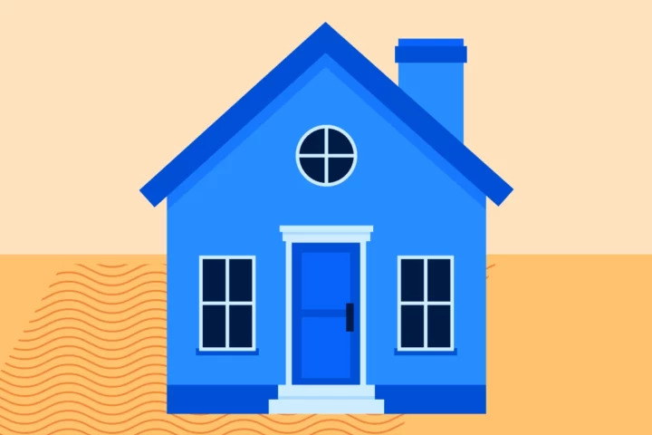 Illustration of a blue house on a yellow background