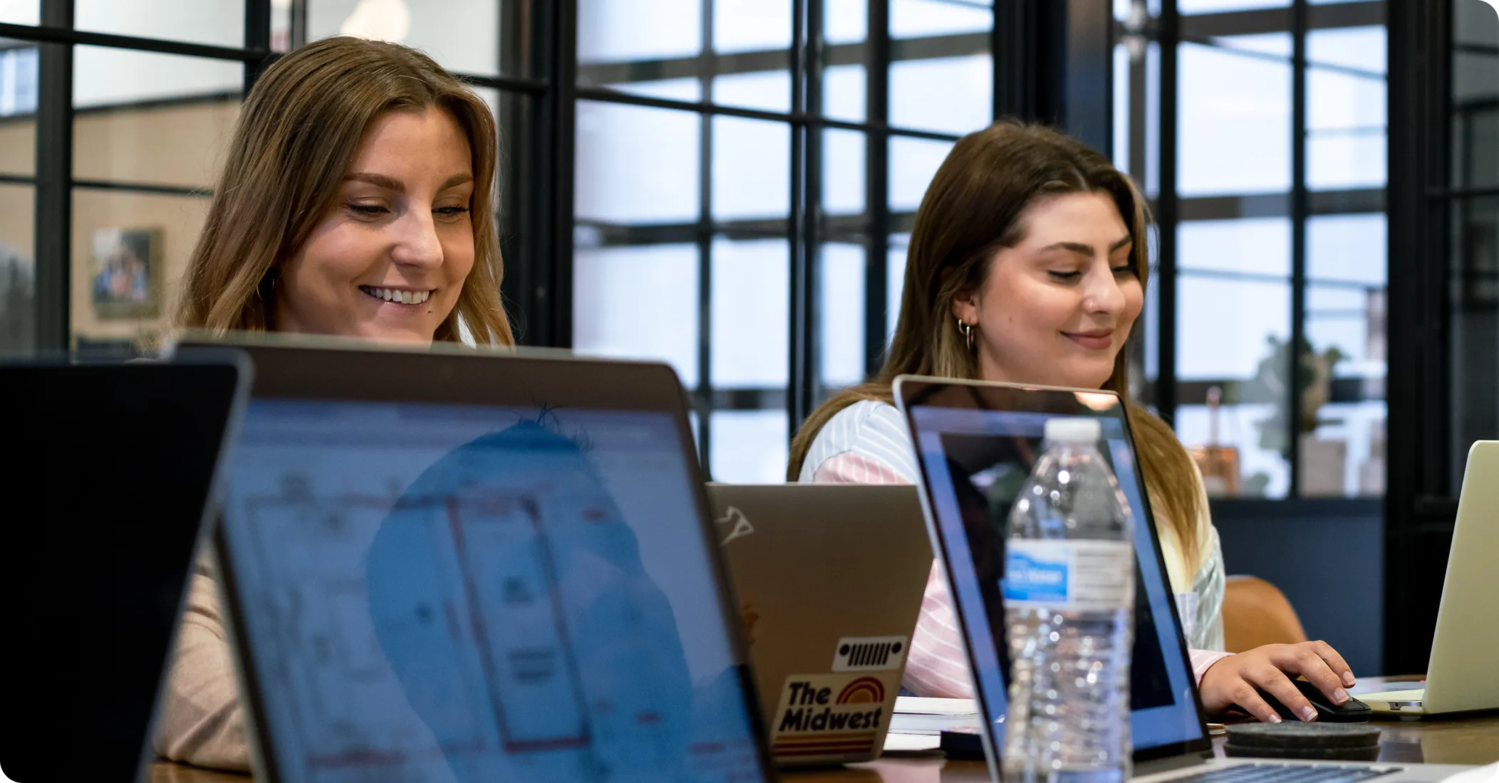 Two consultants working on laptops