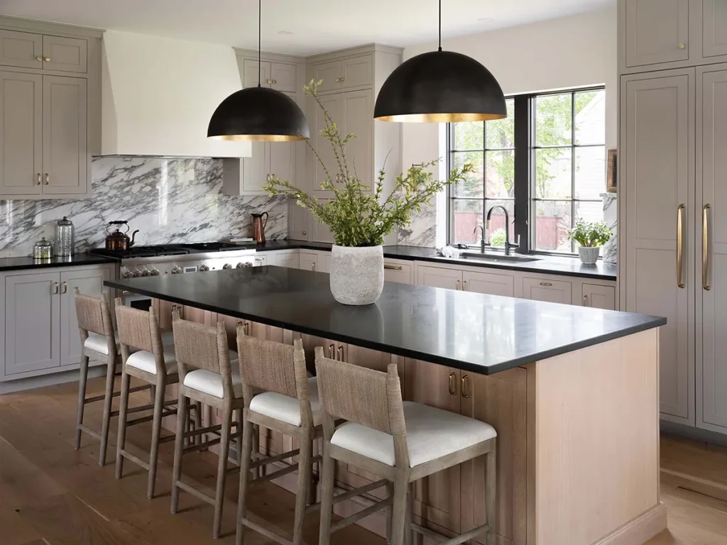 Interior kitchen island with stools