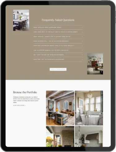 Tablet view of frequently asked questions