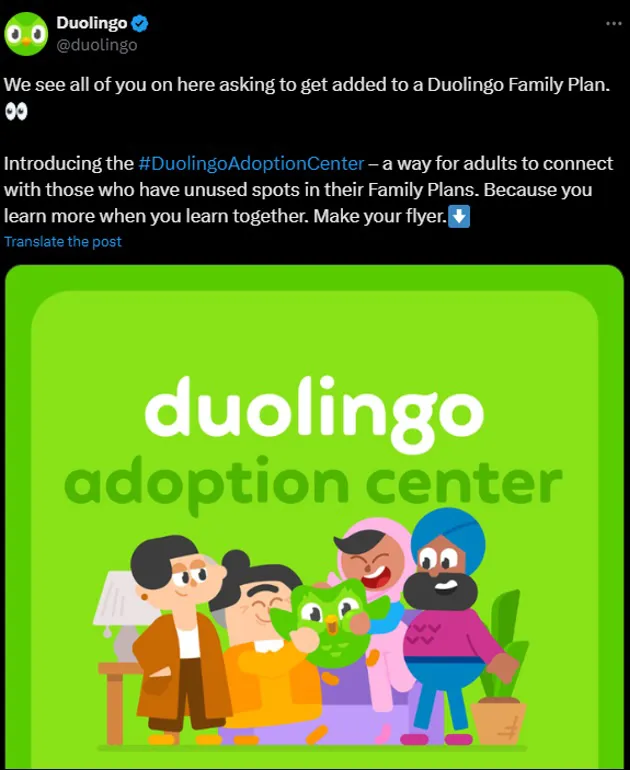 duolingo adoption center