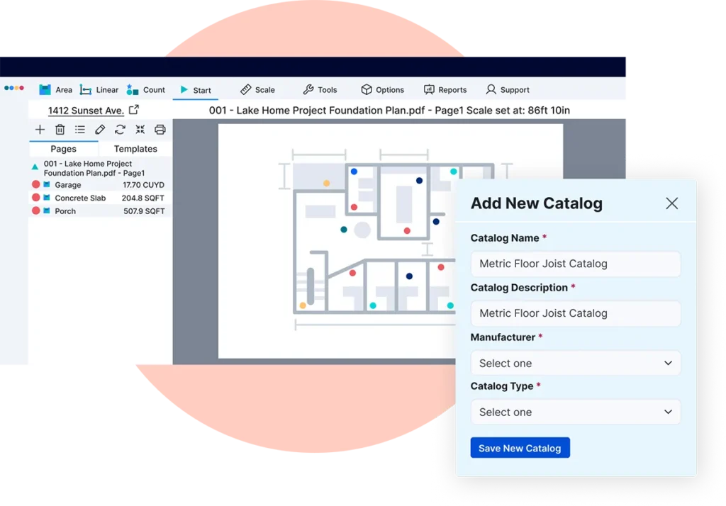 Takeoff focus with add new catalog product UI