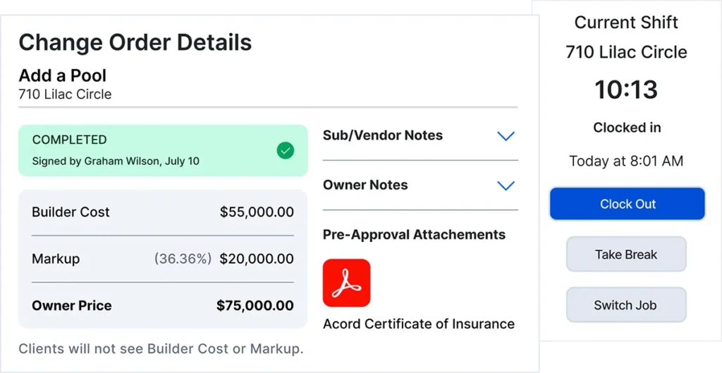 Change order details product UI