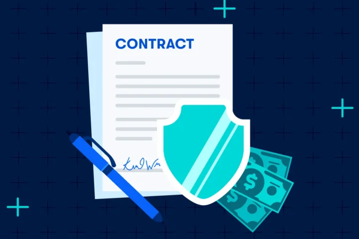 Risk and compliance web resource thumbnail featuring Buildertrend branding, document, pen and shield.