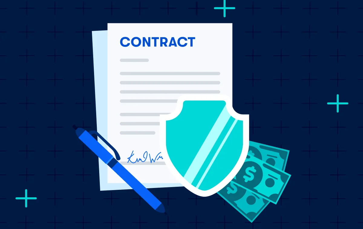 Risk and compliance web resource thumbnail featuring Buildertrend branding, document, pen and shield.