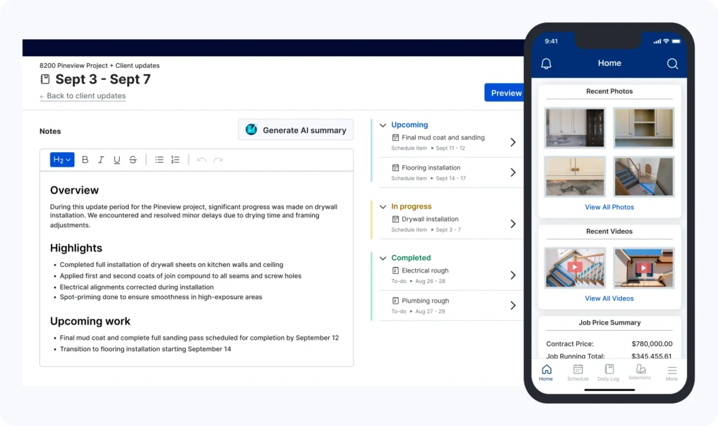 PPC How it works 5 Buildertrend Client Portal dashboard on desktop and mobile
