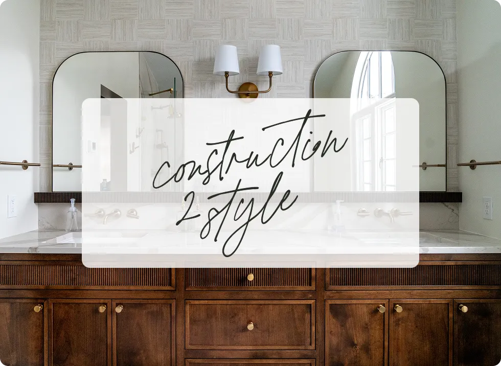 Construction2Style logo with bathroom interior behind