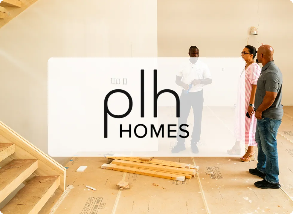 PLH Homes logo with home frame background