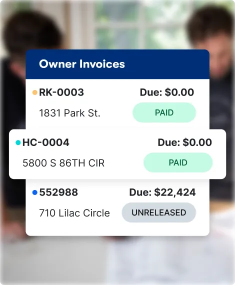 Buildertrend product view of owner invoices on mobile