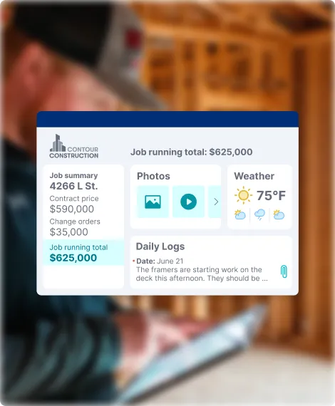 Buildertrend product view of job summary on mobile