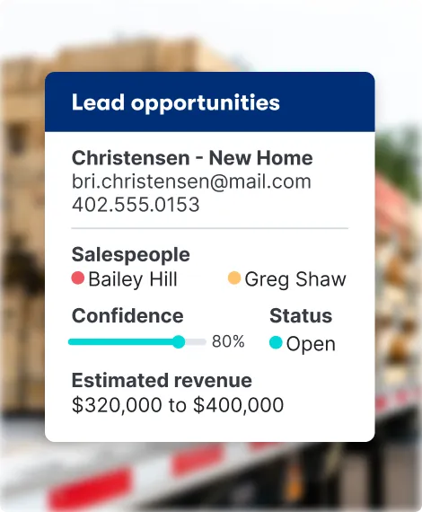 Buildertrend product view of lead opportunities on mobile