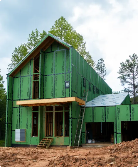 Exterior of home in construction without siding