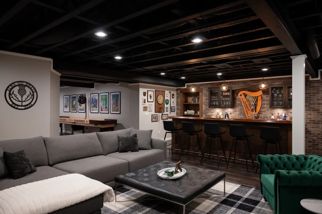 Finished basement by Basements Plus