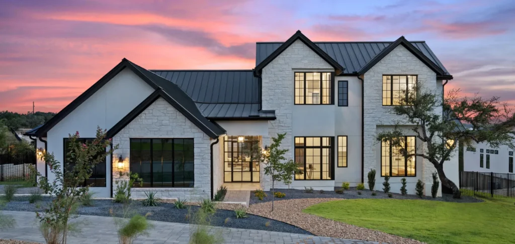 Home exterior at dusk