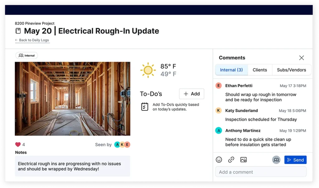 Builder view comments product UI