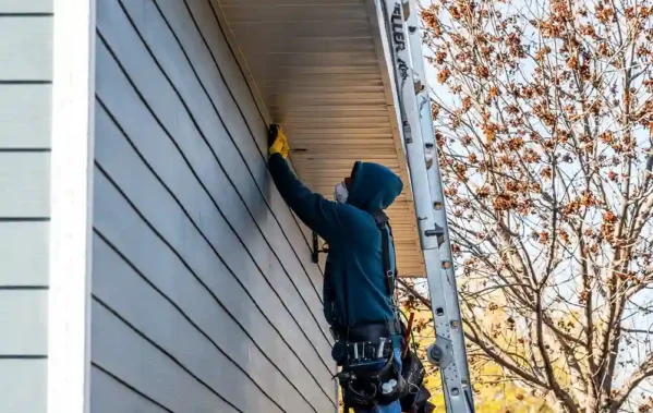Team member working on home siding