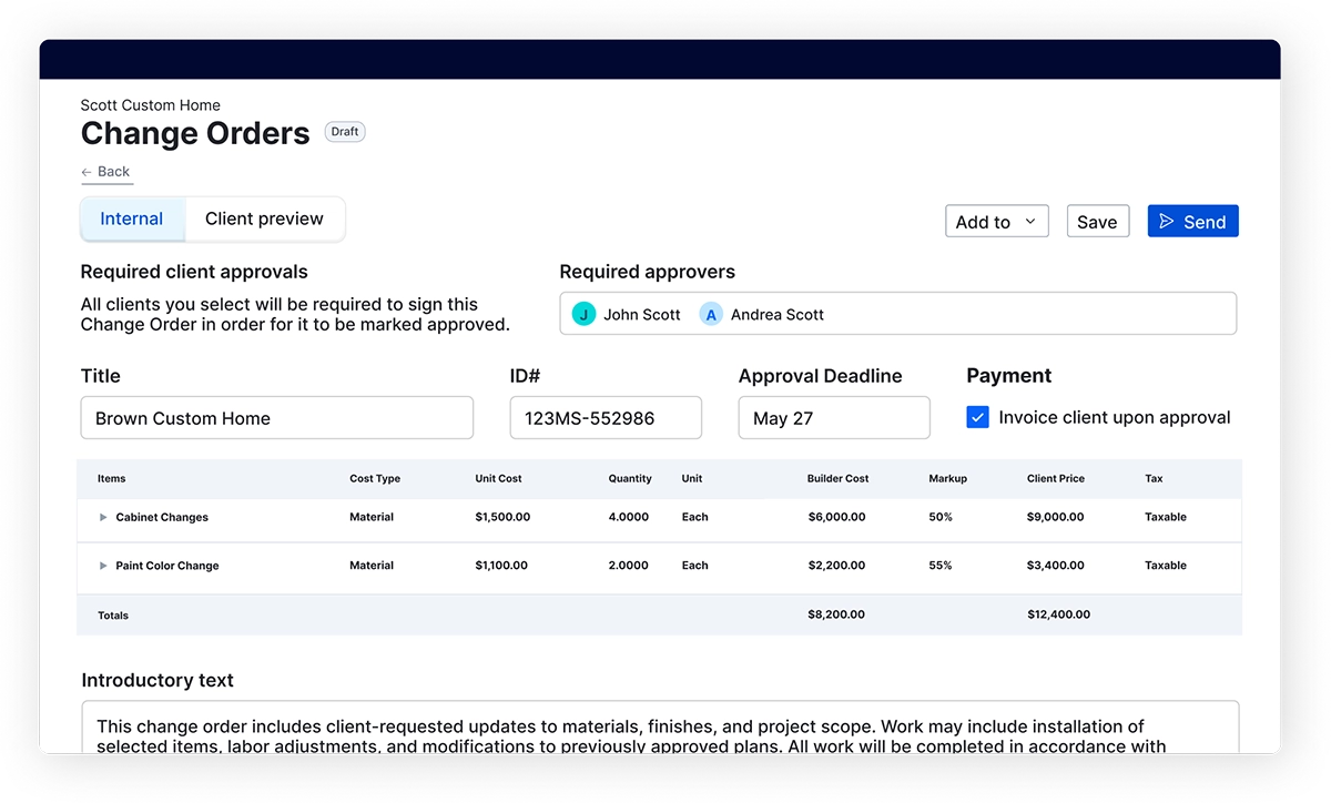 Change order details product UI