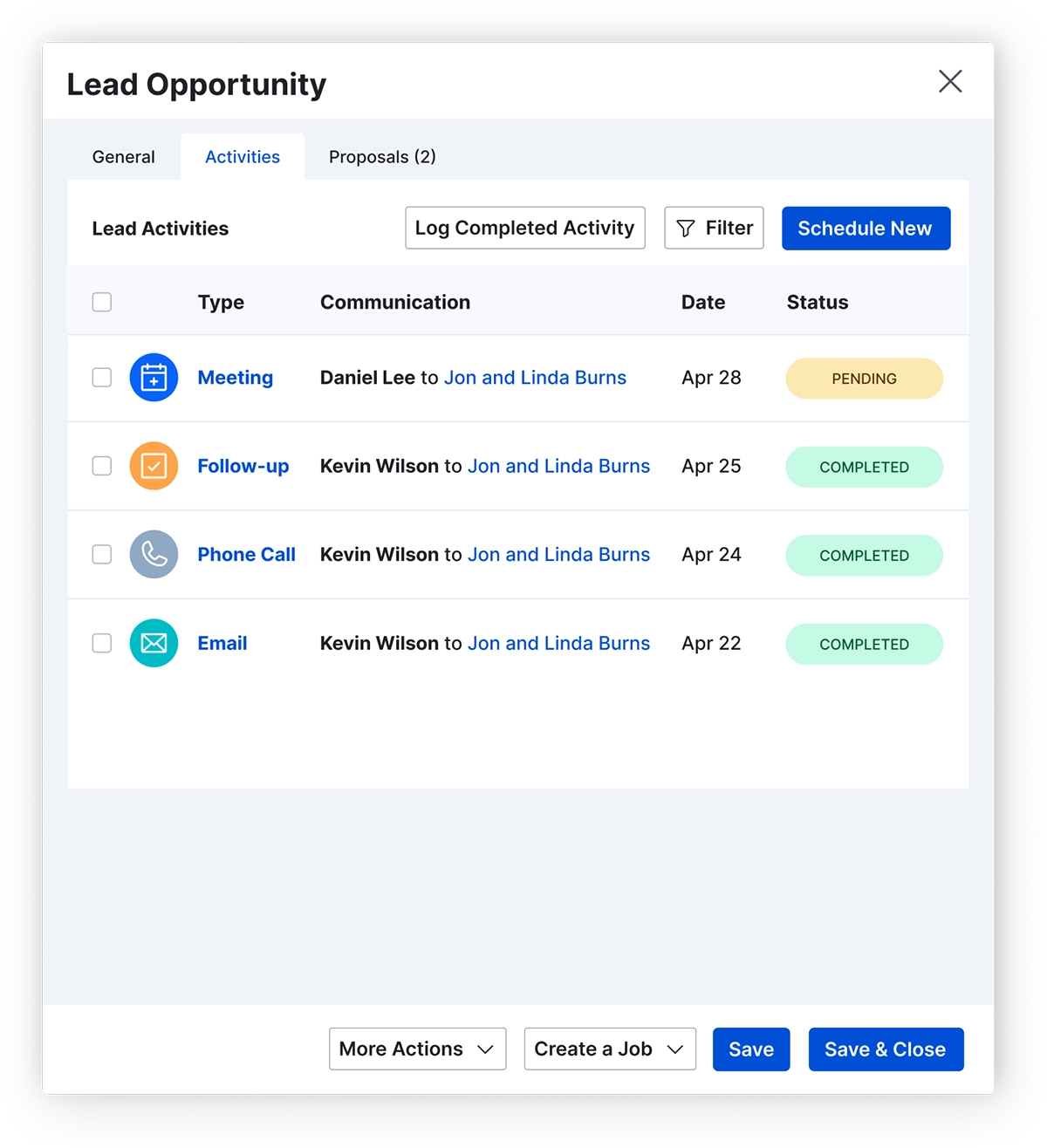 Lead opportunity contact info product UI